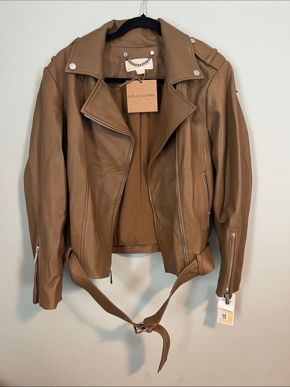 MICHAEL Michael Kors Camel Leather Moto Jacket